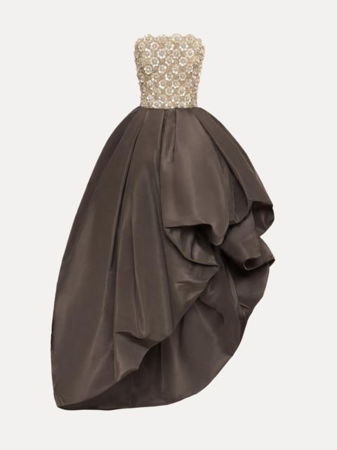 Oscar de la Renta MOTHER OF PEARL EMBROIDERED HIGH-LOW GOWN