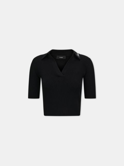 AMIRI WOMEN'S SCRIPT RIB KNIT SS POLO