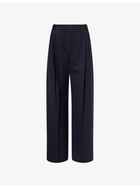 Victoria Beckham Pleated Wide Leg Stretch-Woven Trousers