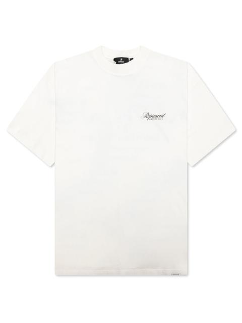 REPRESENT OWNERS CLUB SCRIPT T-SHIRT - FLAT WHITE