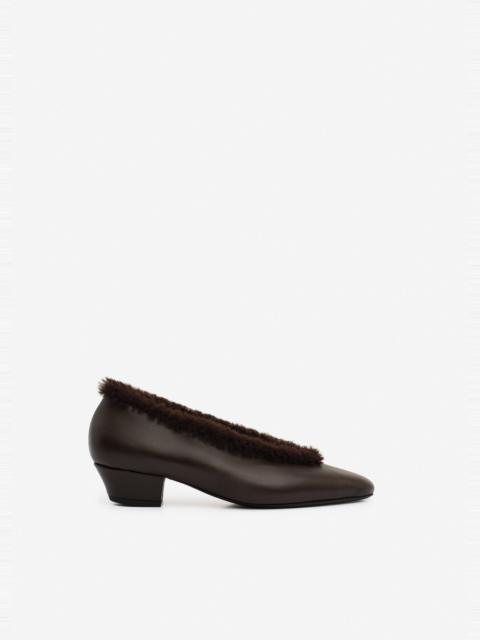 MAGDA BUTRYM Leather ballerina heels with shearling trim in brown