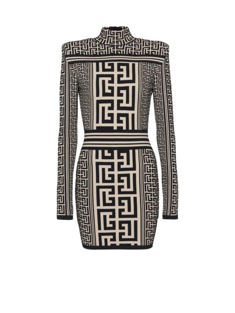 Balmain Monogrammed knit high-neck dress