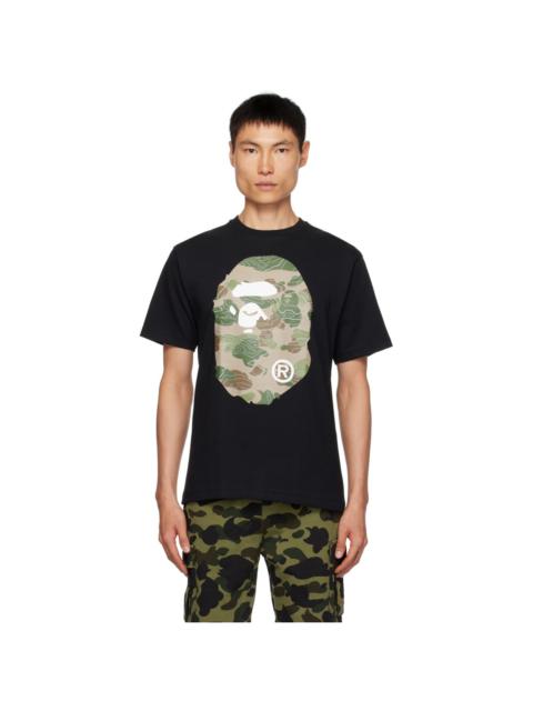 A BATHING APE® 검정 layered 라인 Camo 큰 Ape 머리 티셔츠