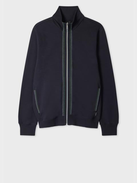 Paul Smith Navy Cotton-Blend Zip Sweatshirt with Contrast Placket Trim