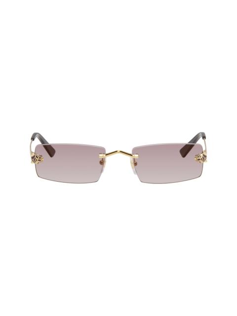 Gold 'Panthère de Cartier' Rectangular Sunglasses