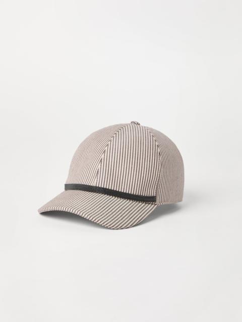 Brunello Cucinelli Striped cotton and linen twill baseball cap with shiny band