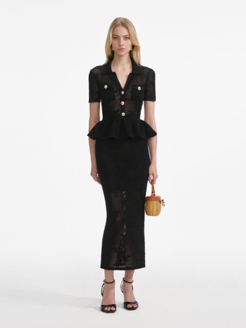 self-portrait Black Bow Crochet Midi Dress