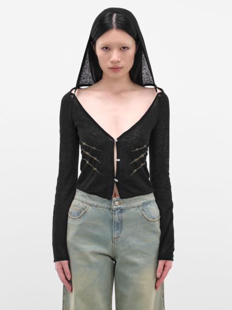 RUI Black Thorn Intarsia Hooded Cardigan