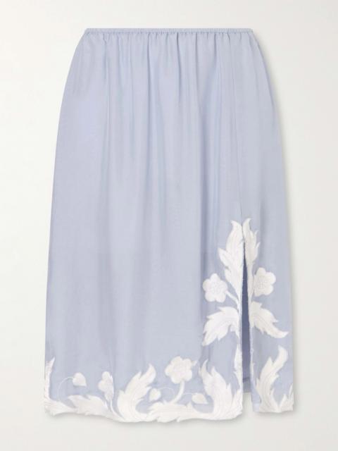 ANNA SUI Embroidered Silk-satin Midi Skirt