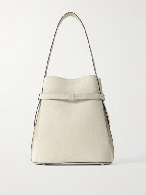 TOTEME Belted leather-trimmed suede tote Off-white