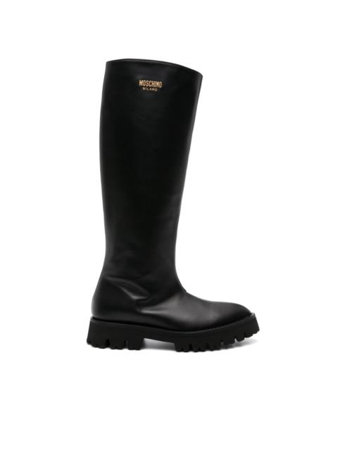 Moschino logo-plaque leather knee-high boots