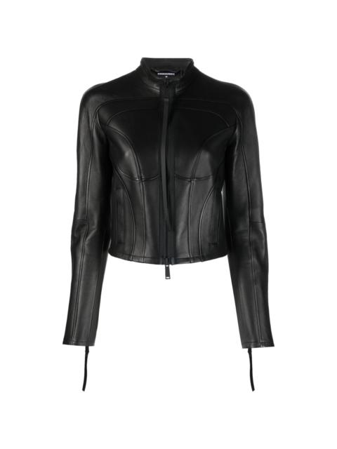 panelled leather jacket