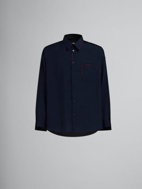 DEEP BLUE TROPICAL WOOL SHIRT WITH CONTRAST BACK