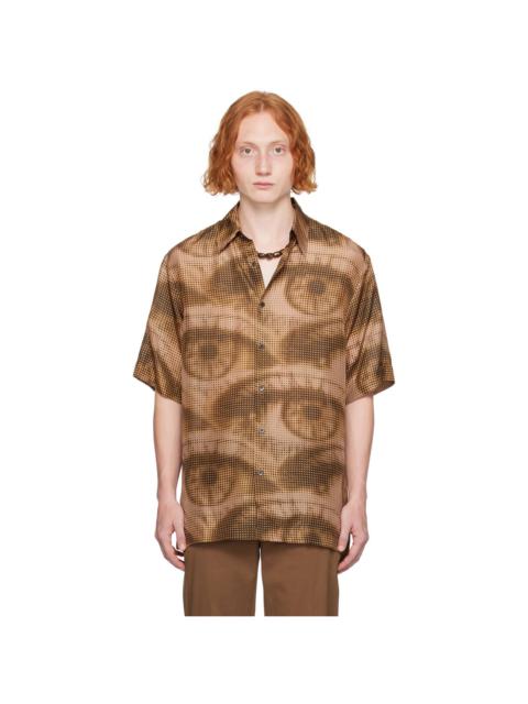 Dries Van Noten Khaki Silk Short Sleeve Shirt | REVERSIBLE