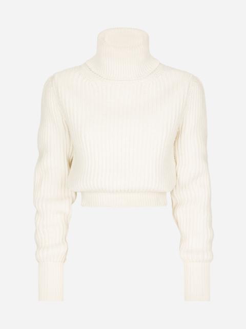 Dolce & Gabbana Wool fisherman’s rib turtle-neck sweater with DG logo