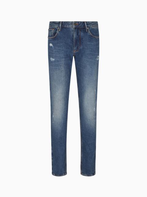 EMPORIO ARMANI J06 SLIM-FIT, RIPPED DENIM JEANS