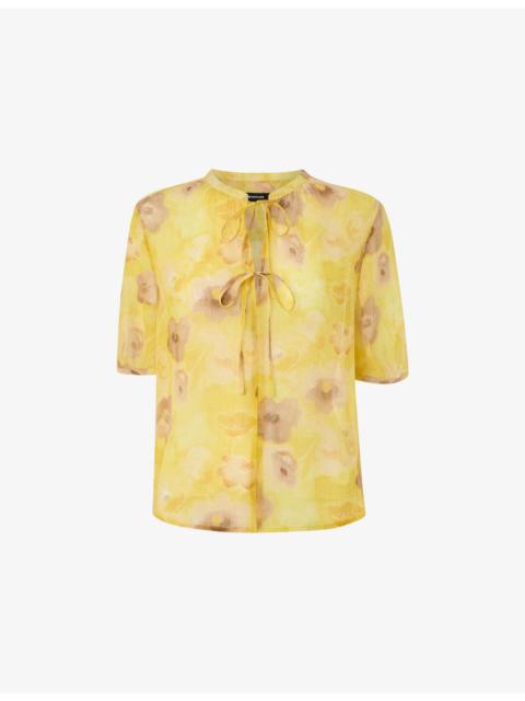 WHISTLES Floral-Print Relaxed-Fit Lyocell Blouse