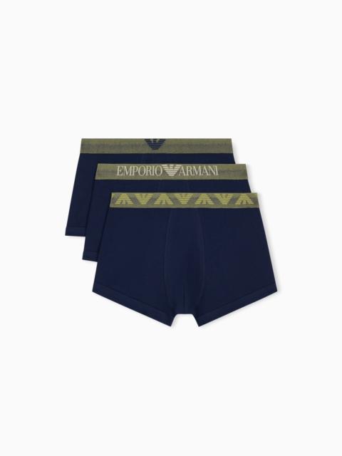 EMPORIO ARMANI THREE-PACK OF COTTON JERSEY TRUNKS WITH SHINY LOGO WAISTBAND