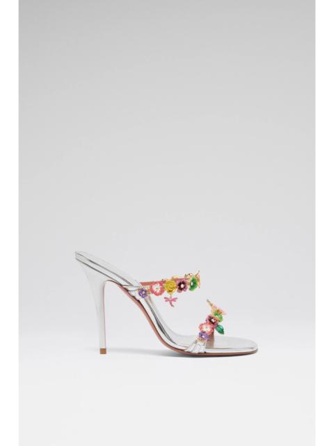 Amina Muaddi VITTORIA SLIPPER 105 SILVER MIRROR AND MULTICOLOR ENAMEL FLOWERS
