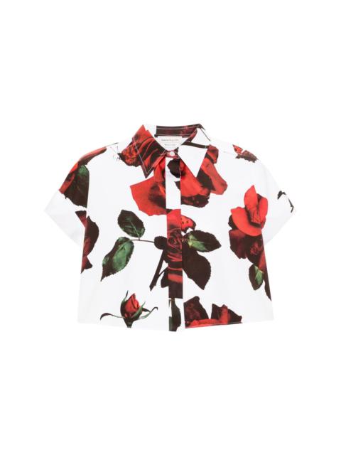 rose-print cotton cropped shirt