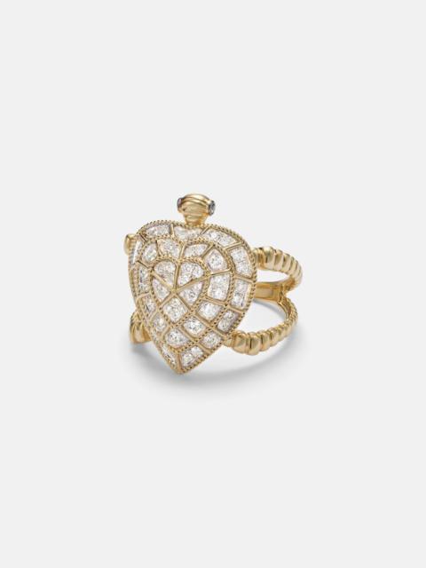 Yvonne Léon Tortue Coeur 9kt gold ring with diamonds