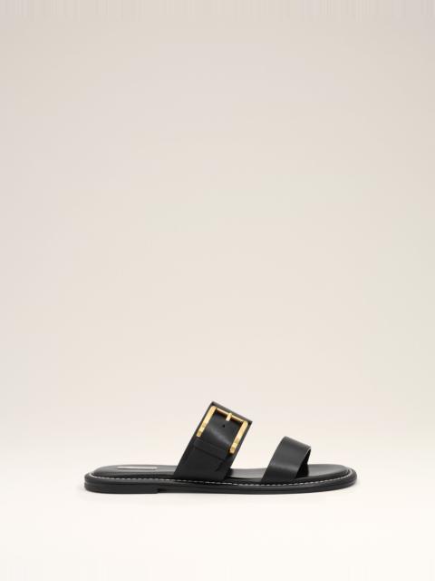 AMI Paris BLACK COW LEATHER BUCKLE SANDALS