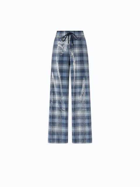 PINKO PALAZZO TROUSERS WITH CHECK PATTERN AND SEQUINS