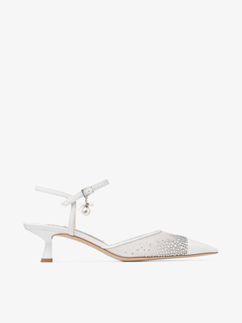 Aren Sling Back 45
White Crystal Mesh Slingbacks with Pearl Charm