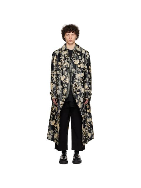 Black Printed Faux-Leather Coat