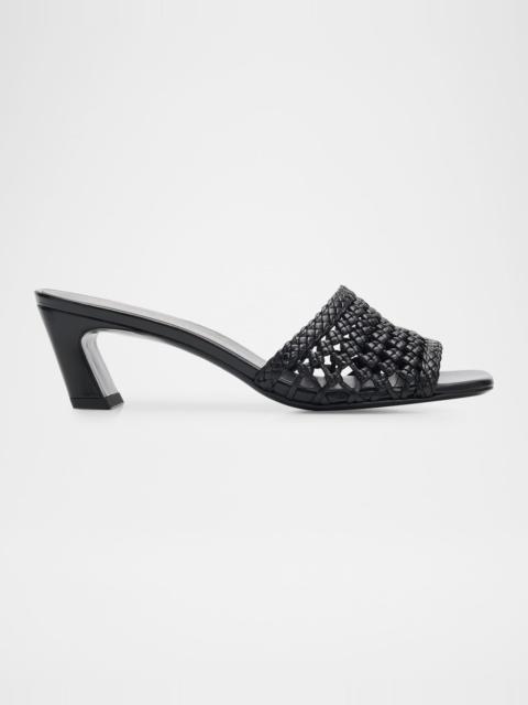 Stuart Weitzman Marina 50mm Leather Angled-Heel Slide Sandals
