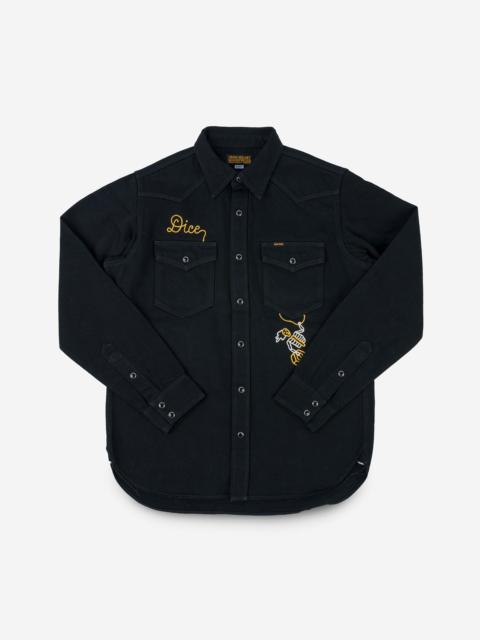 Iron Heart IHSH-IHxDM-01 Iron Heart x DicE 12oz Selvedge Denim Embroidered Western Shirt "The Johnny Cash III" 