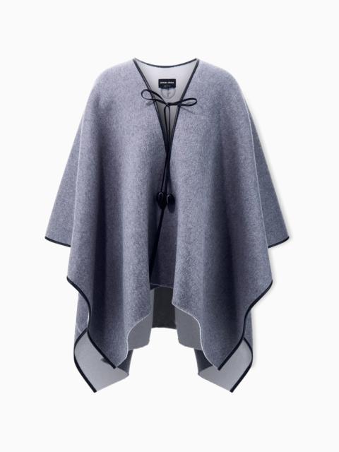 GIORGIO ARMANI PONCHO IN WOOL AND CASHMERE WITH A LEATHER BORDER