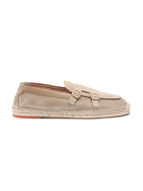 Santoni Men's beige suede double-buckle espadrille