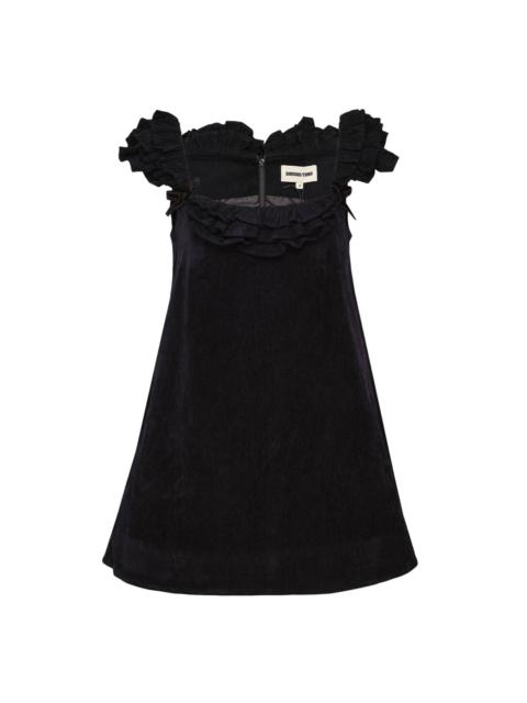 SHUSHU/TONG Ruffle Trim Velvet Mini Dress