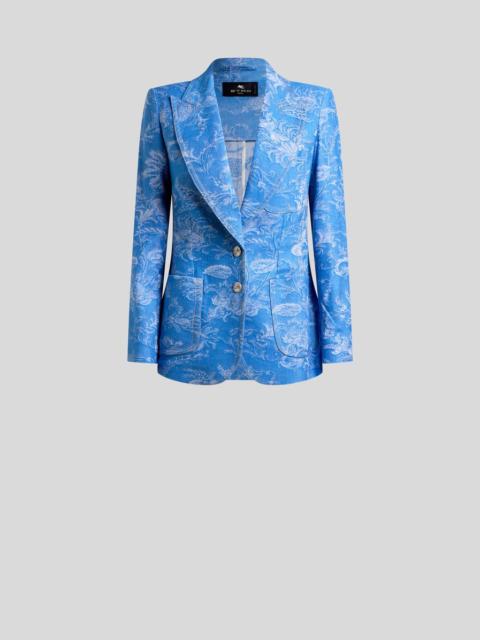 Etro SINGLE-BREASTED COTTON AND LINEN JACQUARD DENIM JACKET WITH FLORAL MOTIF