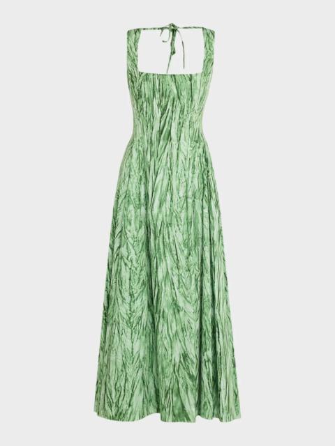 Oscar de la Renta Sleeveless Velvet-Print Cotton Poplin Sateen Midi Dress