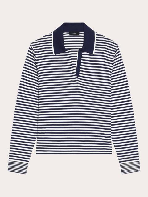 Theory Stripe Wool Boyfriend Polo Top