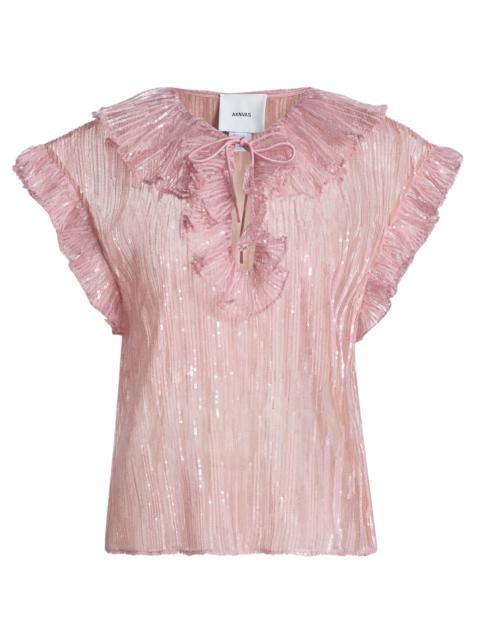 AKNVAS Women's Este Sequined Ruffled Sheer Top - Rose Pink