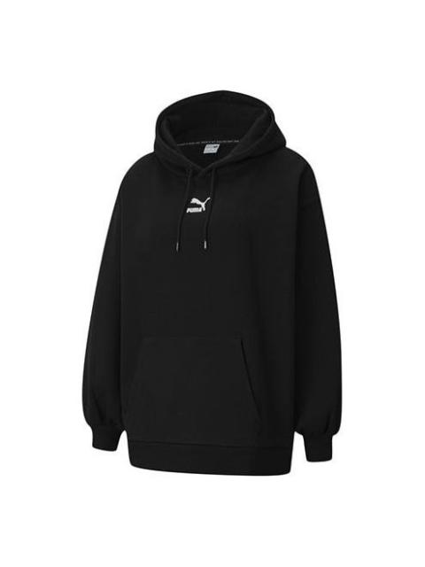 PUMA (WMNS) PUMA Classics Oversized Logo Printing Hoodie Black 530280-01