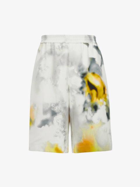 Men's Obscured Flower Shorts in White/yellow
