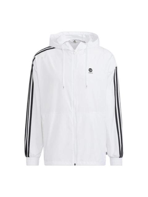 Men's adidas neo Stripe Logo Zipper Hooded Jacket White HN8788