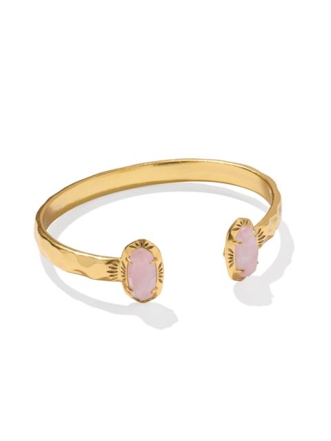 KENDRA SCOTT Elton Vintage Gold Etch Frame Cuff Bracelet in Rose Quartz