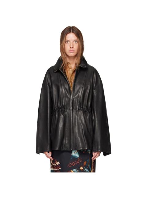 NOUR HAMMOUR Black Passage Funnelneck Leather Jacket