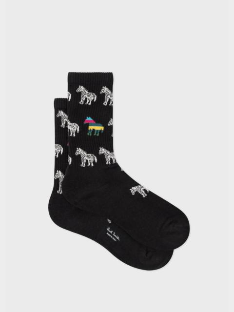 Black Zebra Logo Ribbed Socks