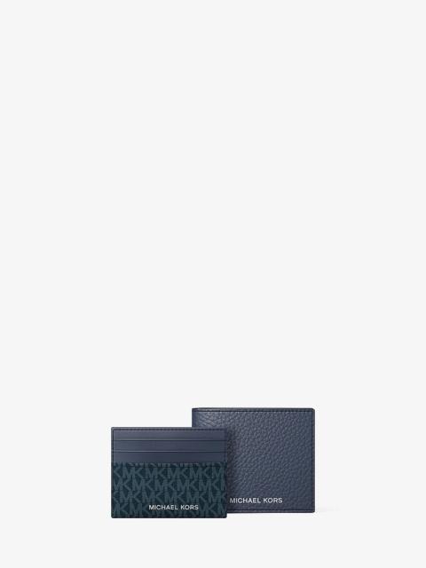 MICHAEL KORS Pebbled Leather Billfold Wallet and Signature Logo Card Case Gift Set