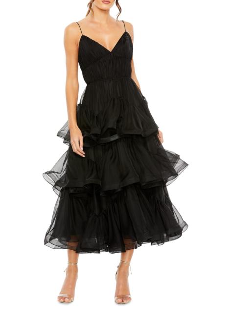 MAC DUGGAL Women's Tiered Ruffled Tulle Midi-Dress - Black