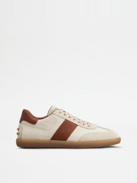 TOD'S TABS SNEAKERS IN FABRIC AND SUEDE - BEIGE, BROWN