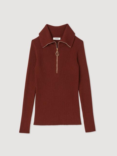 Sandro Embellished zip-neck sweater