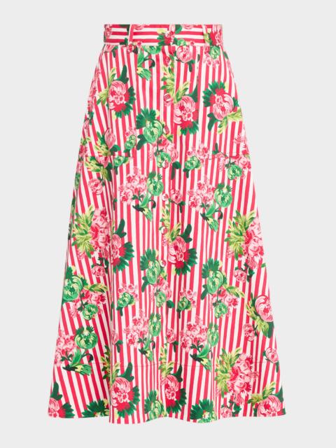 SALONI Kali-C Floral Stripe A-Line Midi Skirt