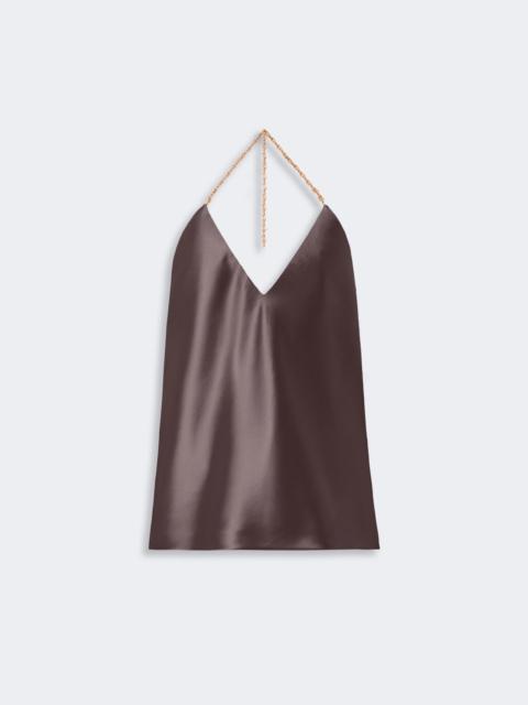 Sportmax PIOMBO Straight-fit shiny satin top - CHOCOLATE